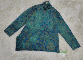 FallStil® - Paisley Green-Blue Ombre Mock Neck Top