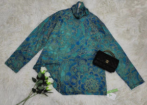 FallStil® - Paisley Green-Blue Ombre Mock Neck Top