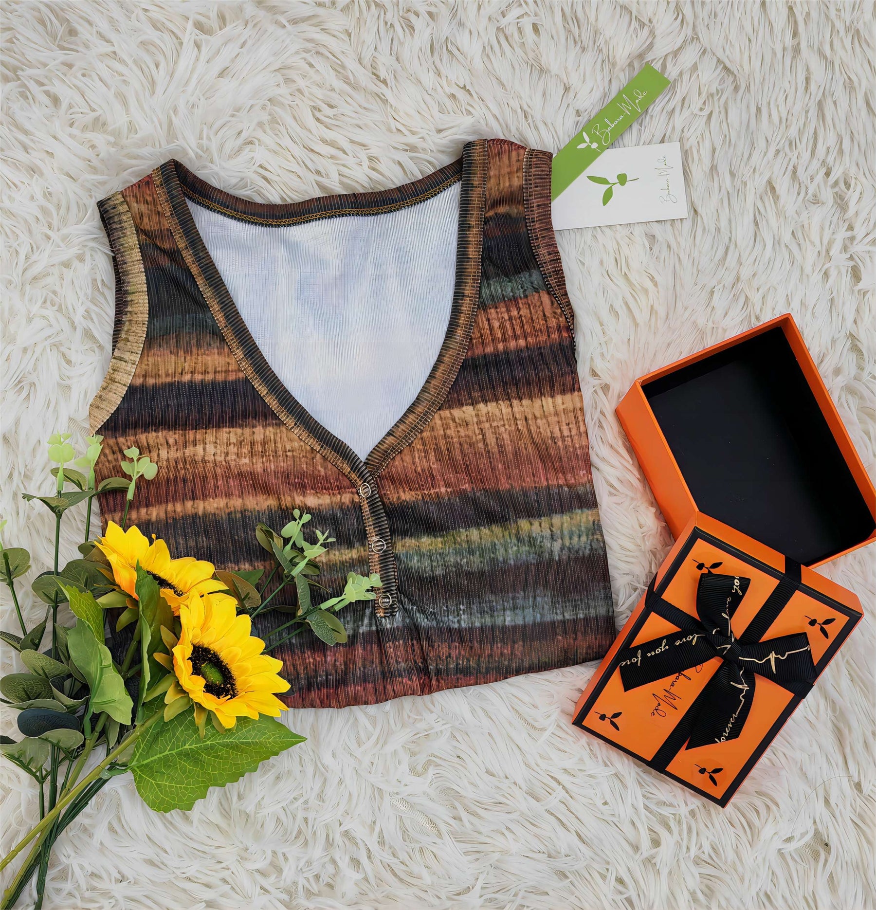 SpringStil® - Brown sleeveless striped top