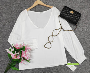 Naturlux® - Simple white plain V-neck top