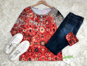 FallStil® - Retro Autumn Aztec Print Long Sleeve Top