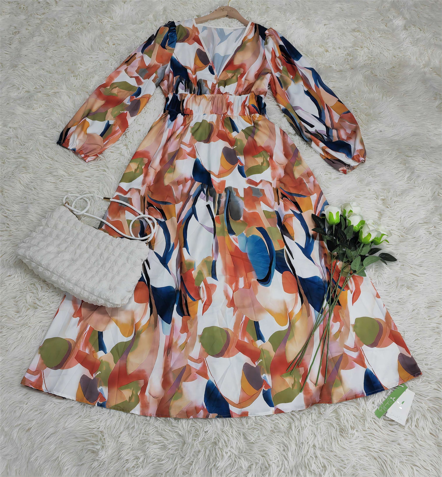 Naturlux® - Long-sleeved midi dress with colorful abstract print