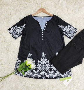 SpringStil® - Black printed short sleeve top