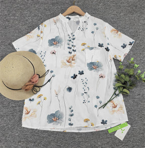 SpringStil® - Watercolor Flower Garden White Short Sleeve Top