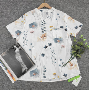 SpringStil® - Watercolor Flower Garden White Short Sleeve Top