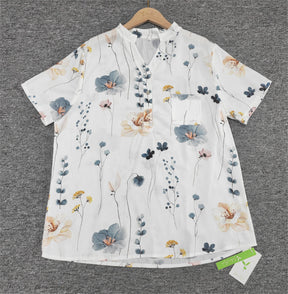 SpringStil® - Watercolor Flower Garden White Short Sleeve Top