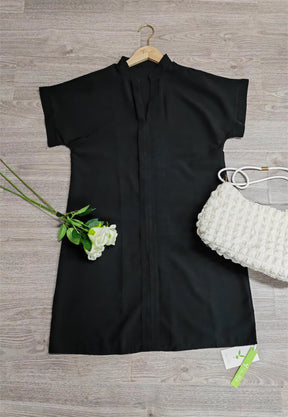 SpringStil® - Black short sleeve solid colour mini dress