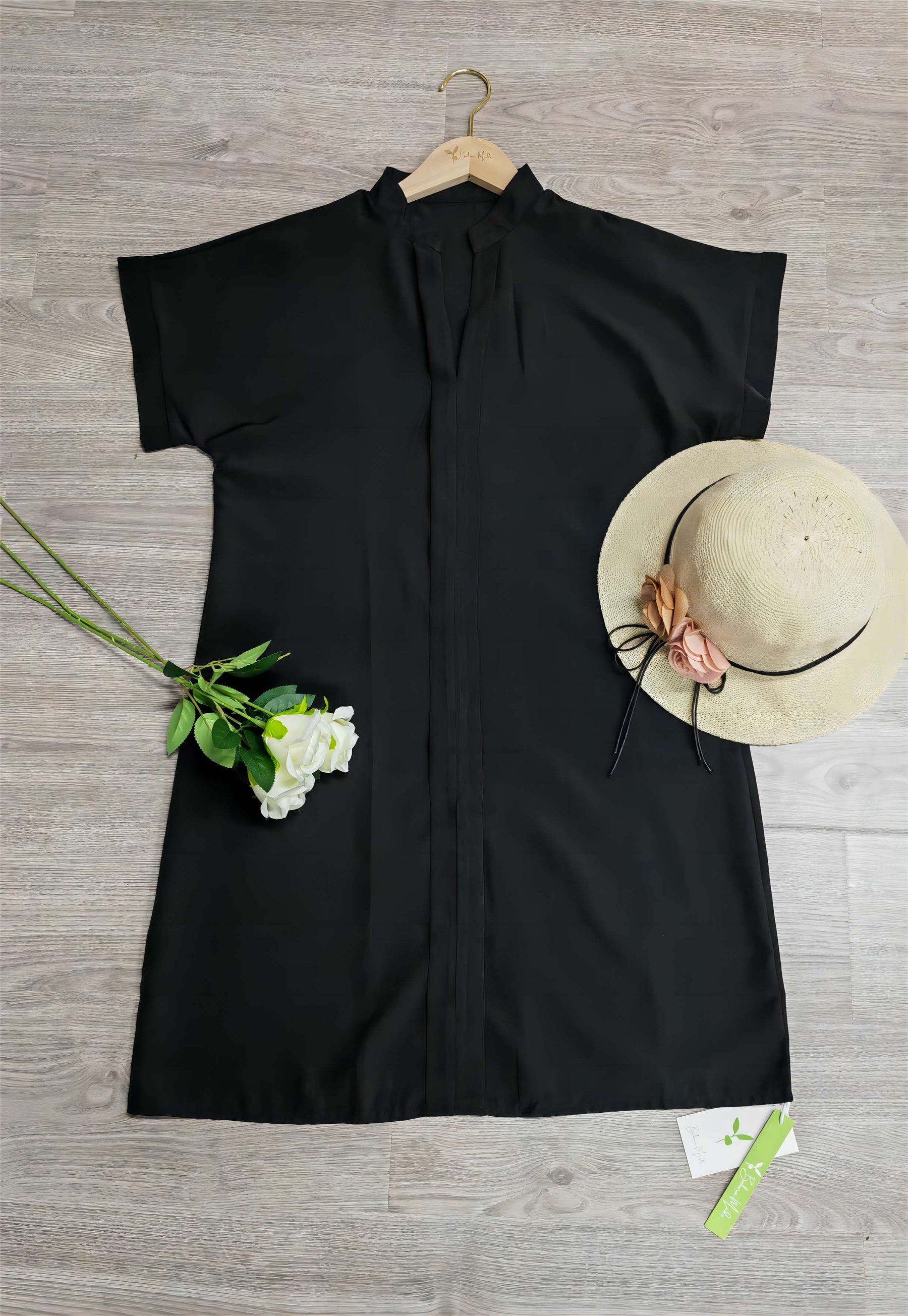 SpringStil® - Black short sleeve solid colour mini dress