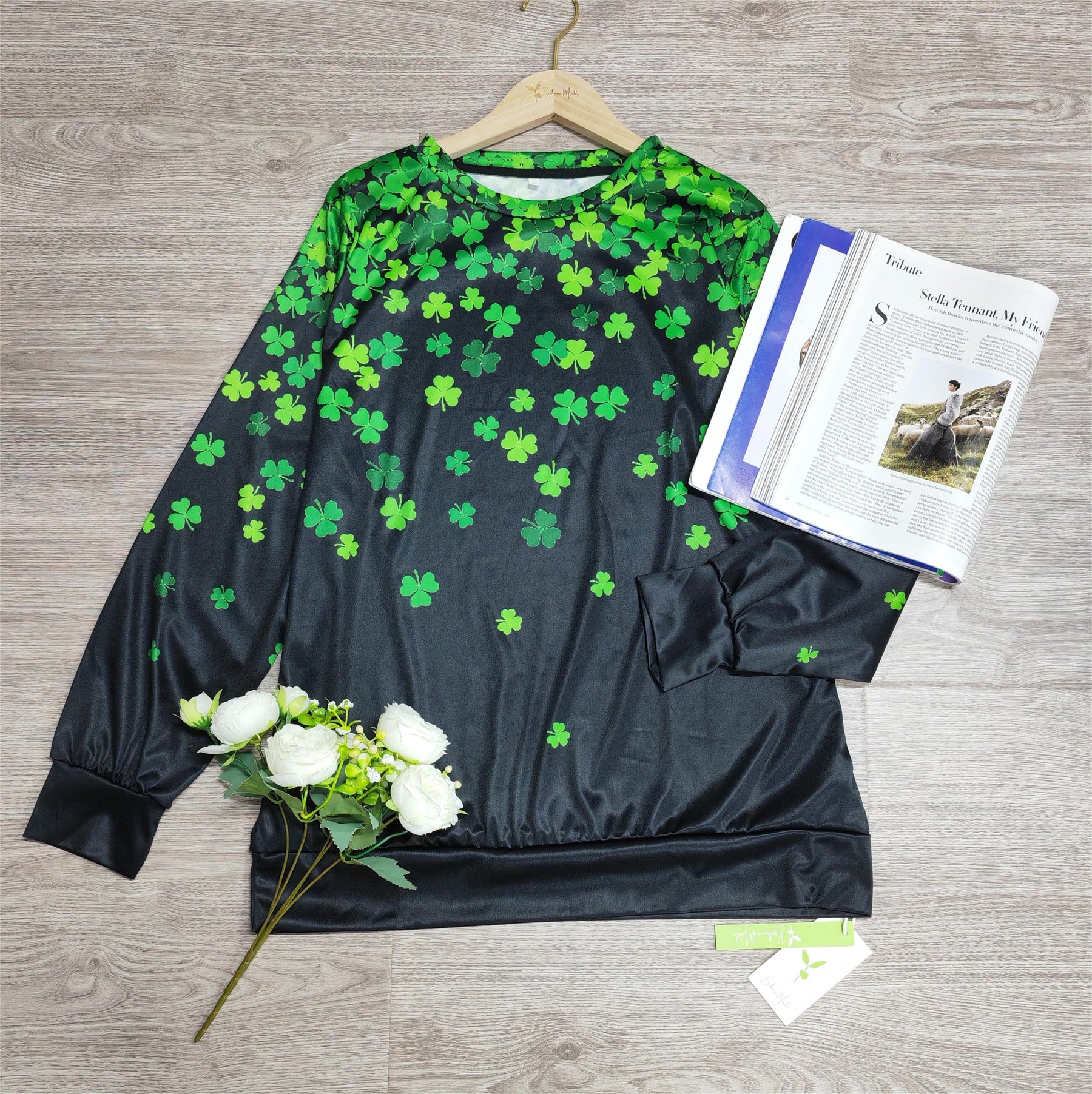 SpringStil® - Lucky Green long-sleeved top with four-leaf clover