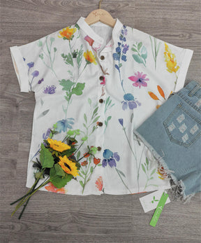 Naturlux® - White Spring Garden Floral Button Down Top