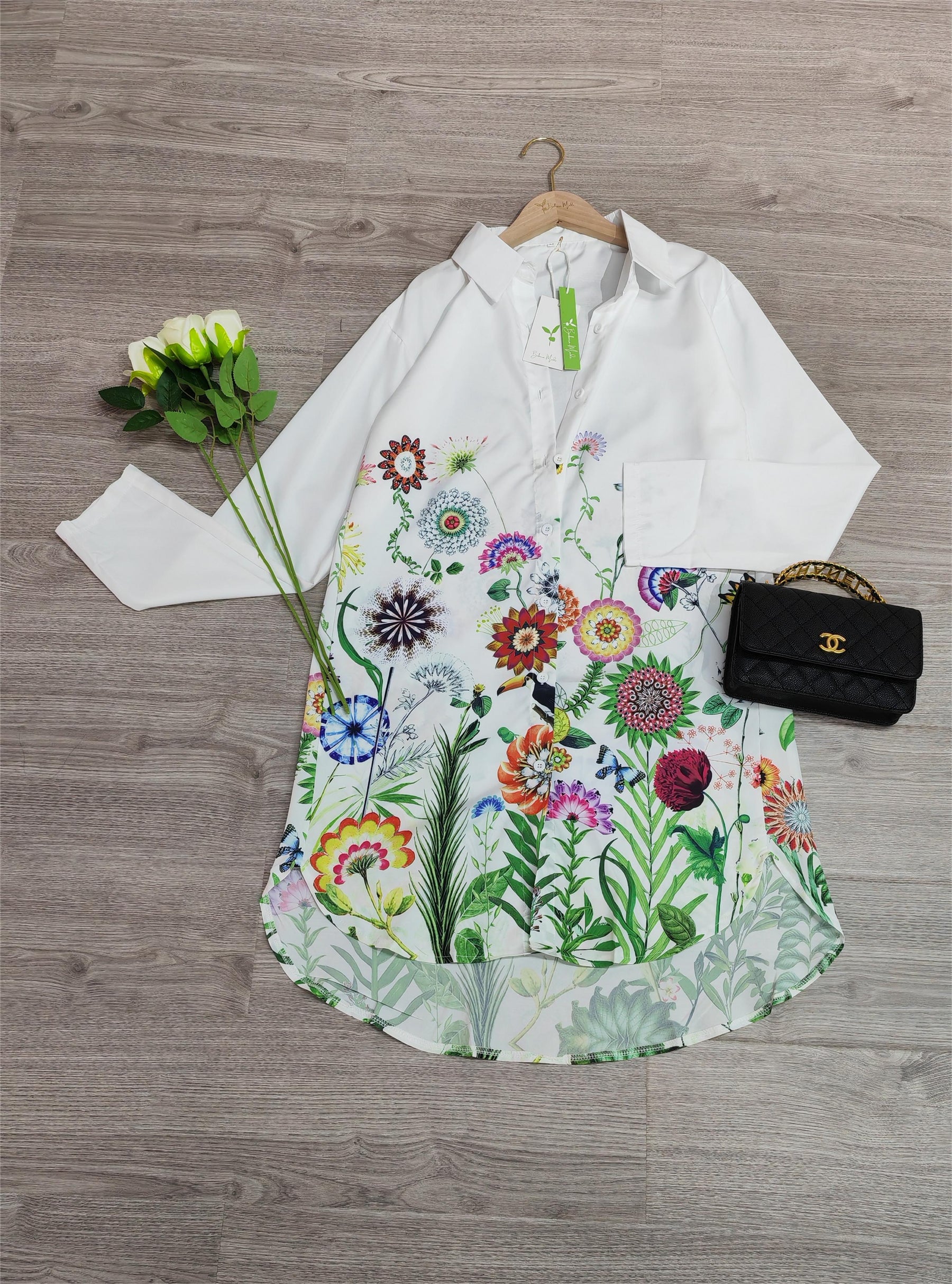 PureWear® - Airy mini dress with floral print and collar