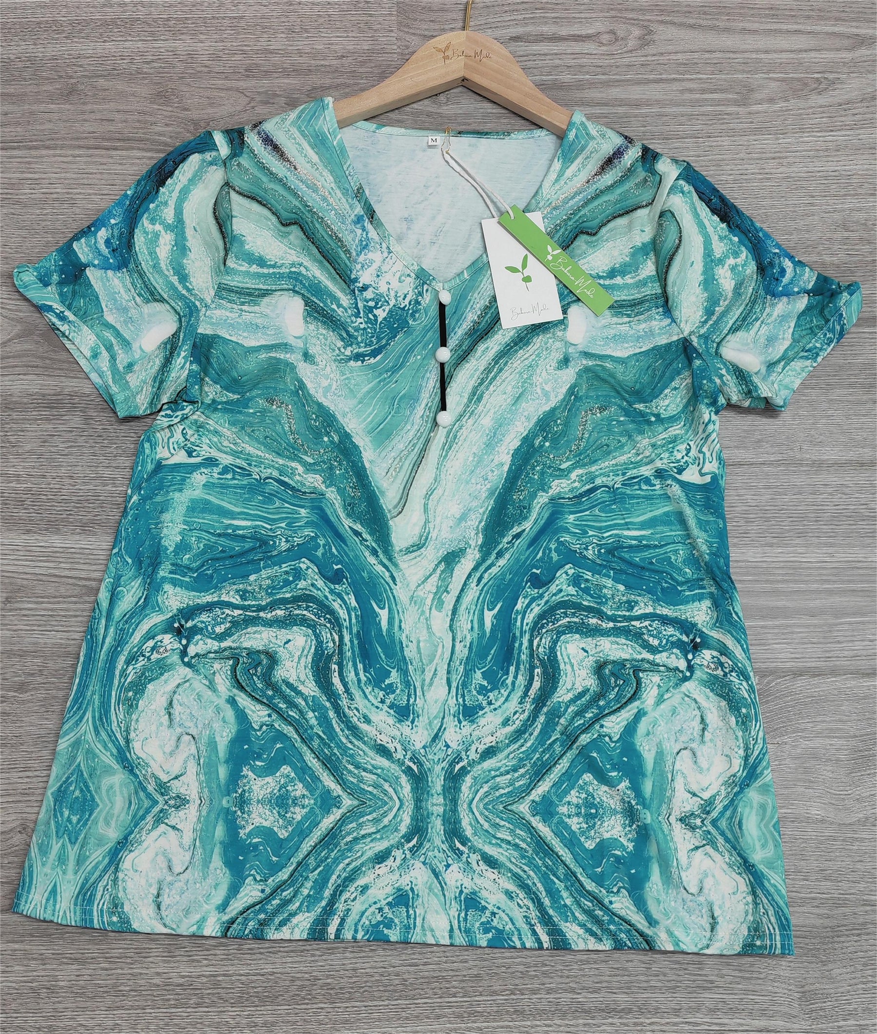 Naturlux® - Dreamy Blue Print Short Sleeve Top