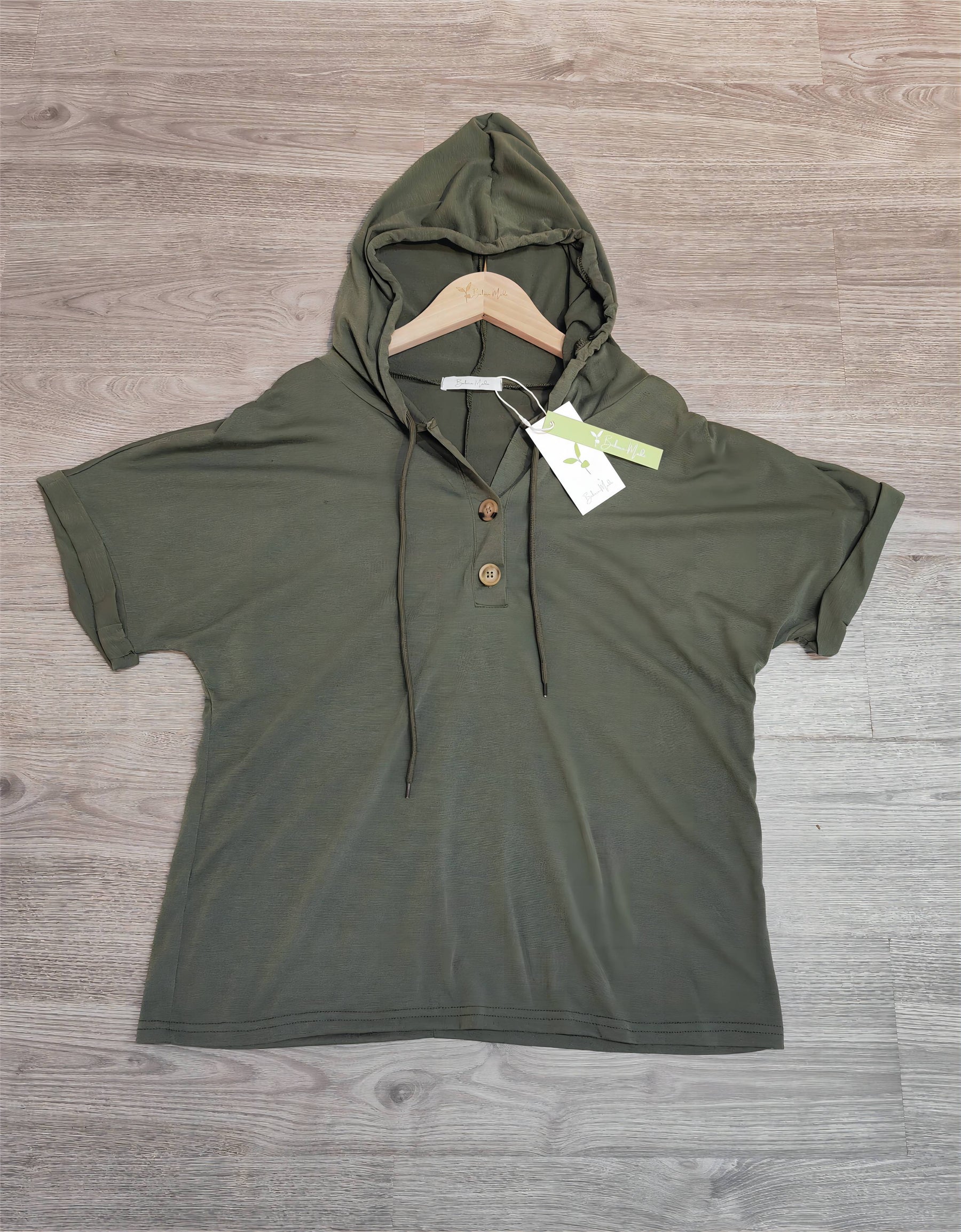 PureWear® - Green plain short sleeve hoodie