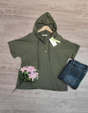 PureWear® - Green plain short sleeve hoodie