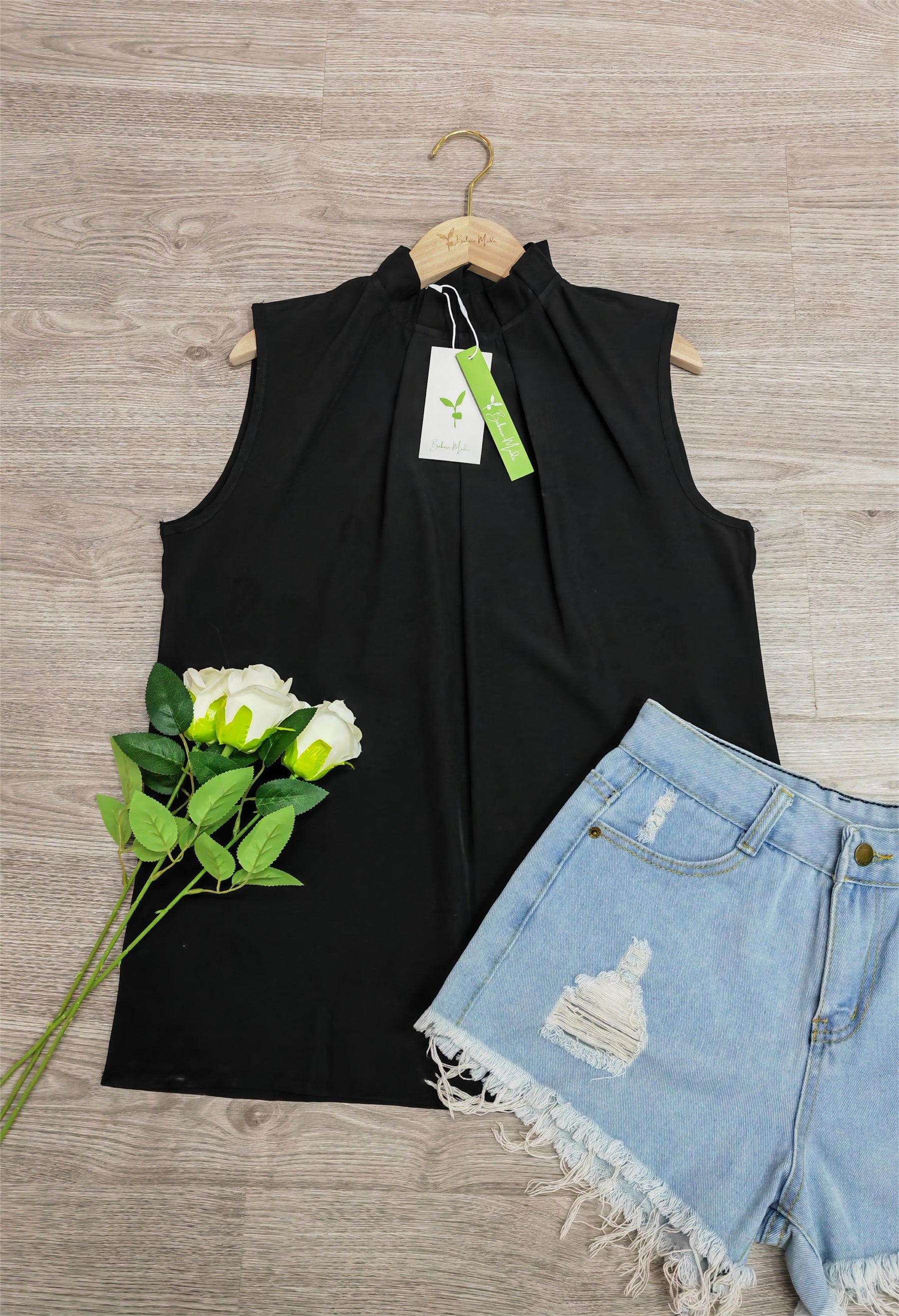 PureWear® - Black sleeveless top with round neck