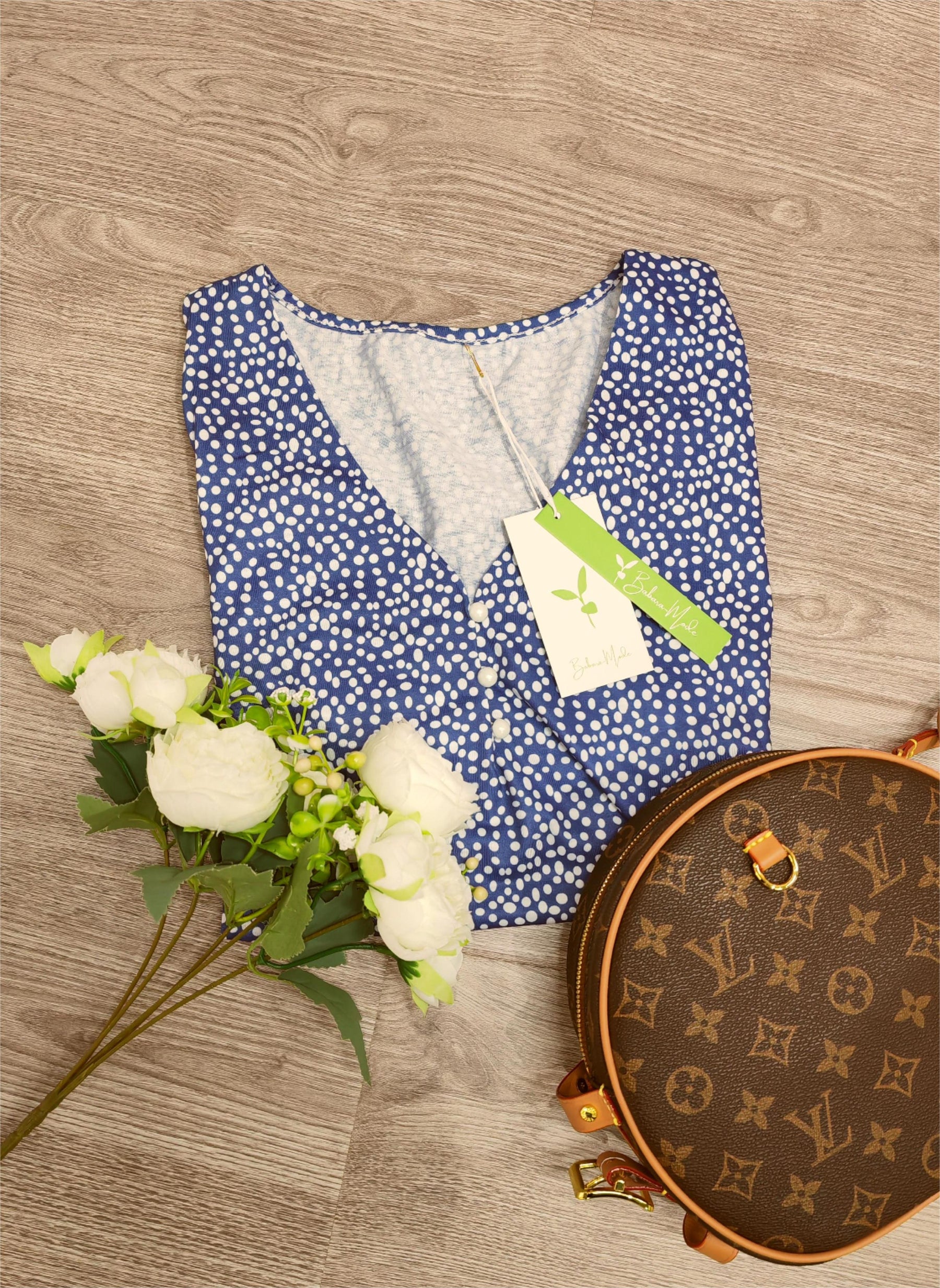 PureWear® - Chic blue print V-neck top