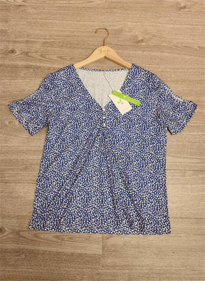 PureWear® - Chic blue print V-neck top