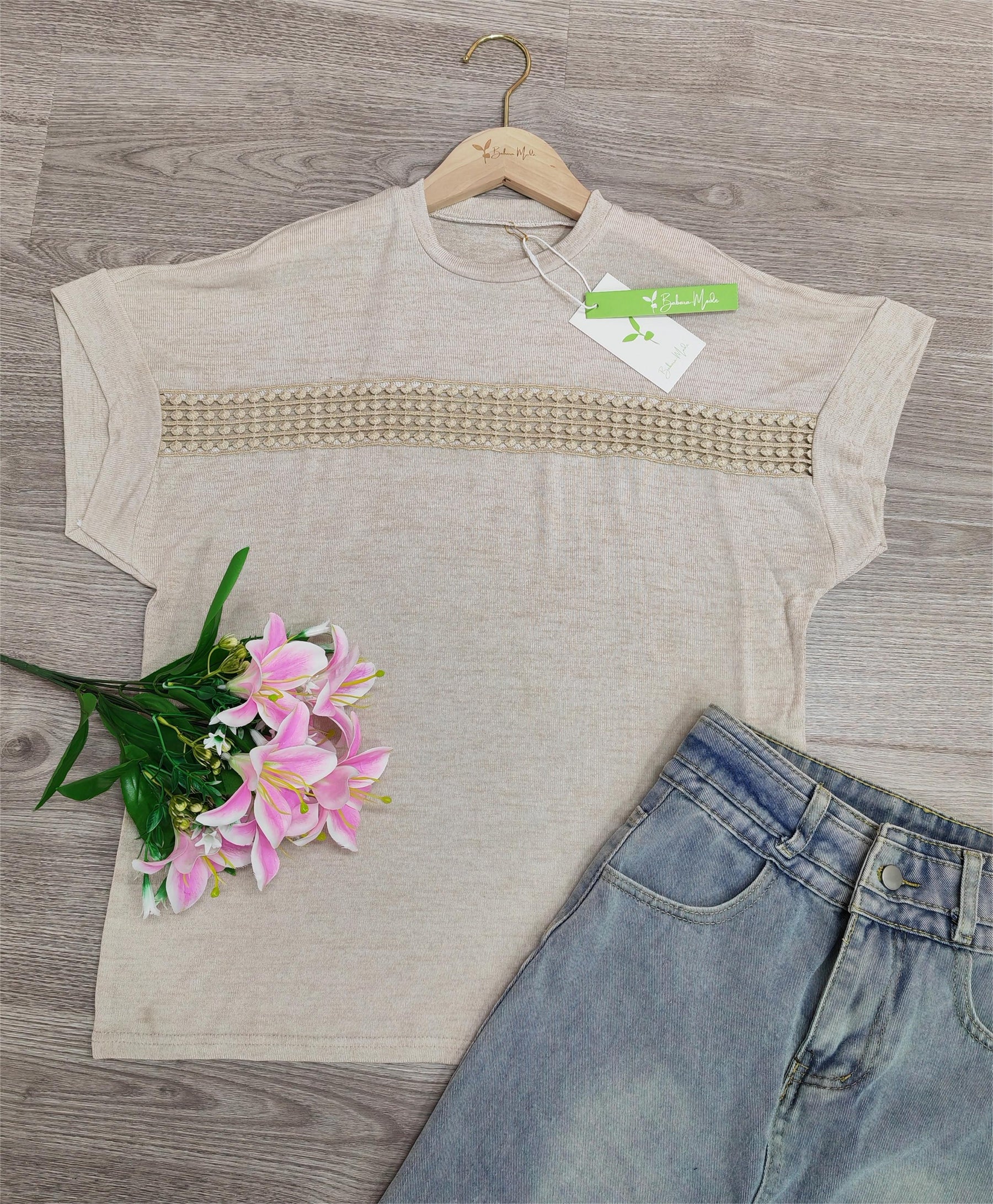 SpringStil® - Beige short sleeve plain top