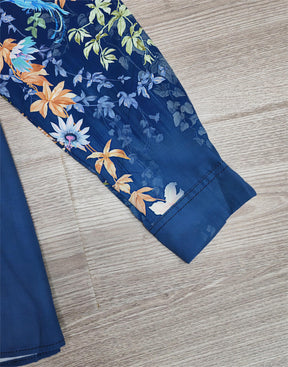 FallStil® - Blue blouse with floral print and leaves