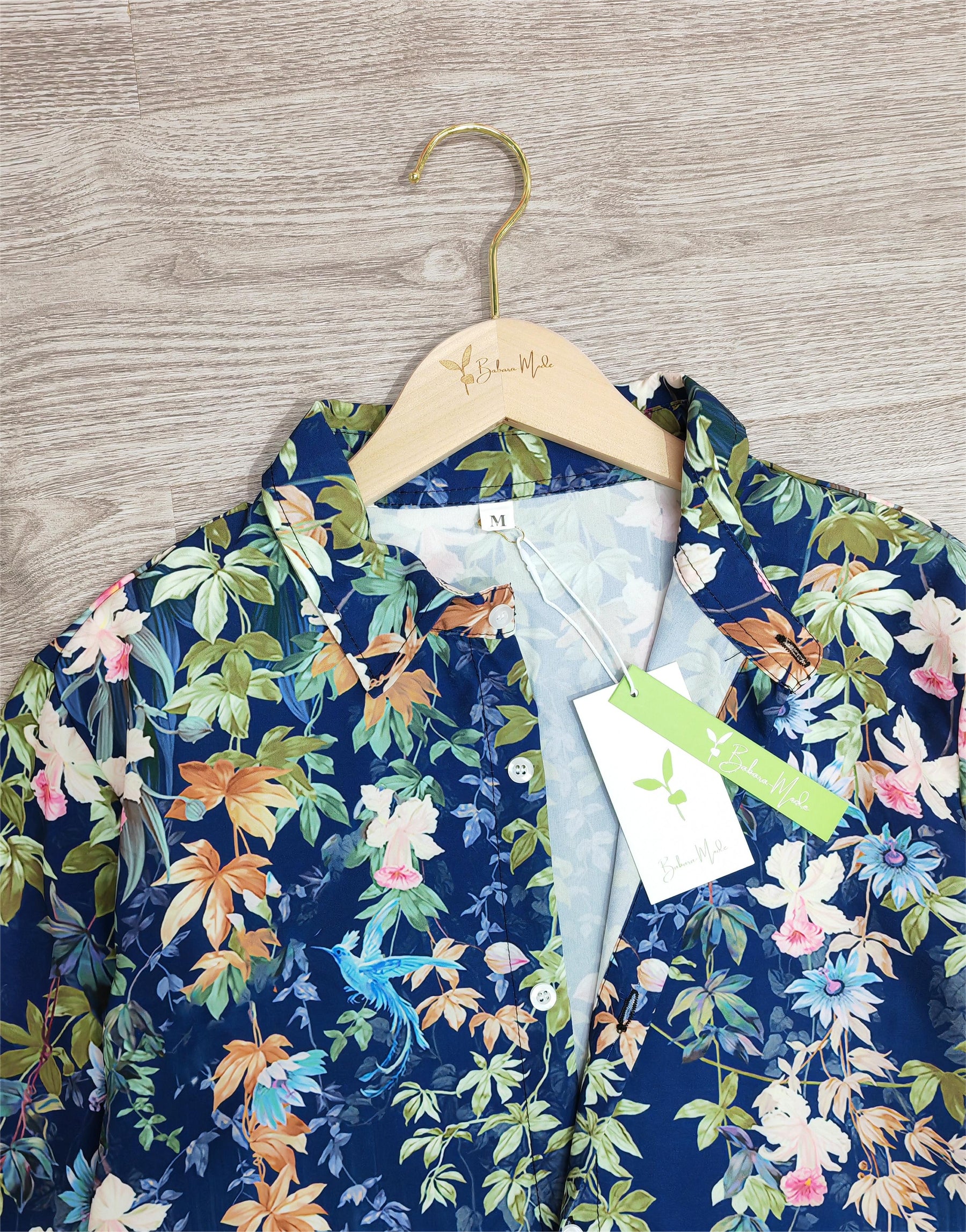 FallStil® - Blue blouse with floral print and leaves