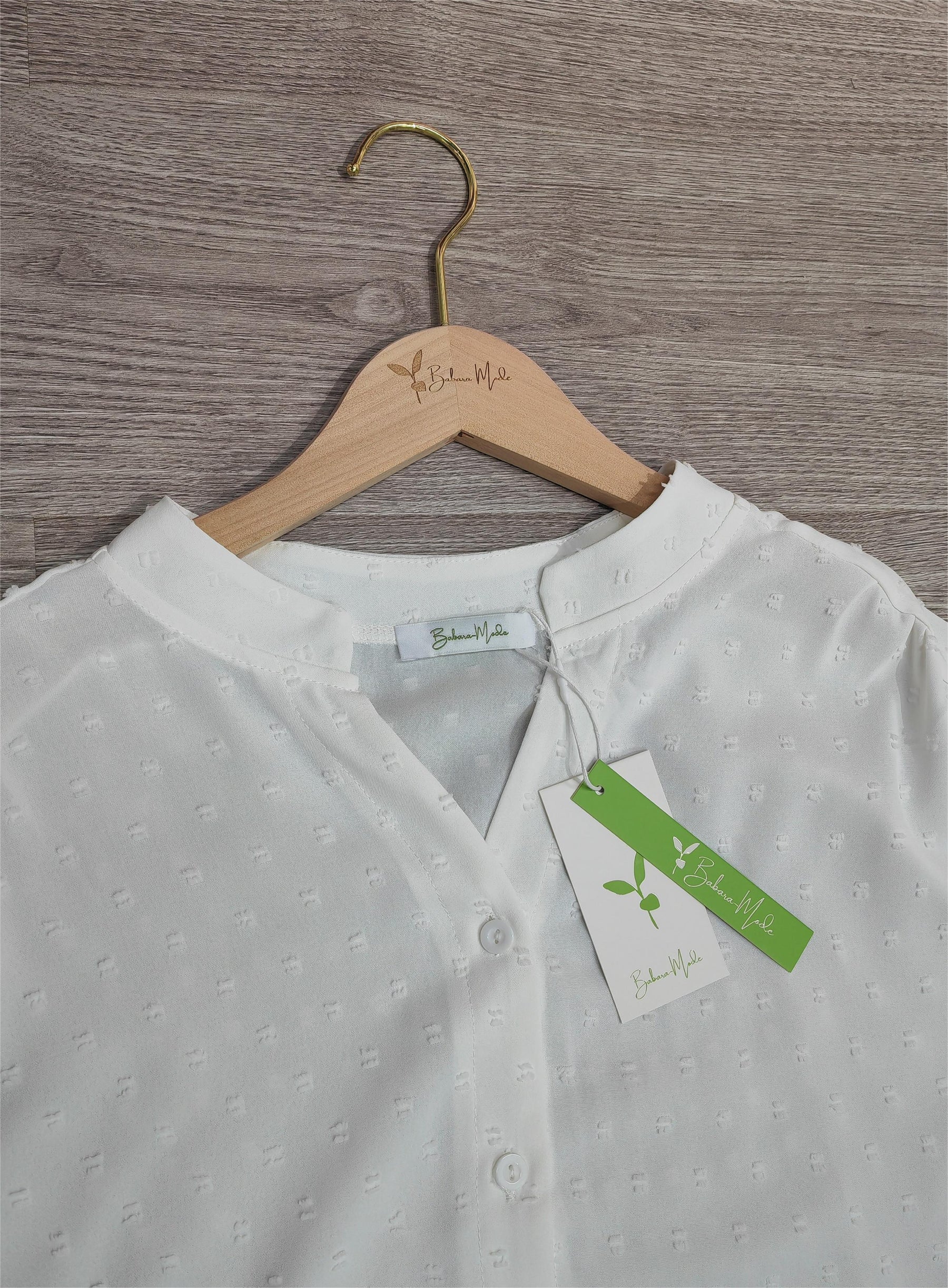 Naturlux® - White Swiss Dot Button Down TOP