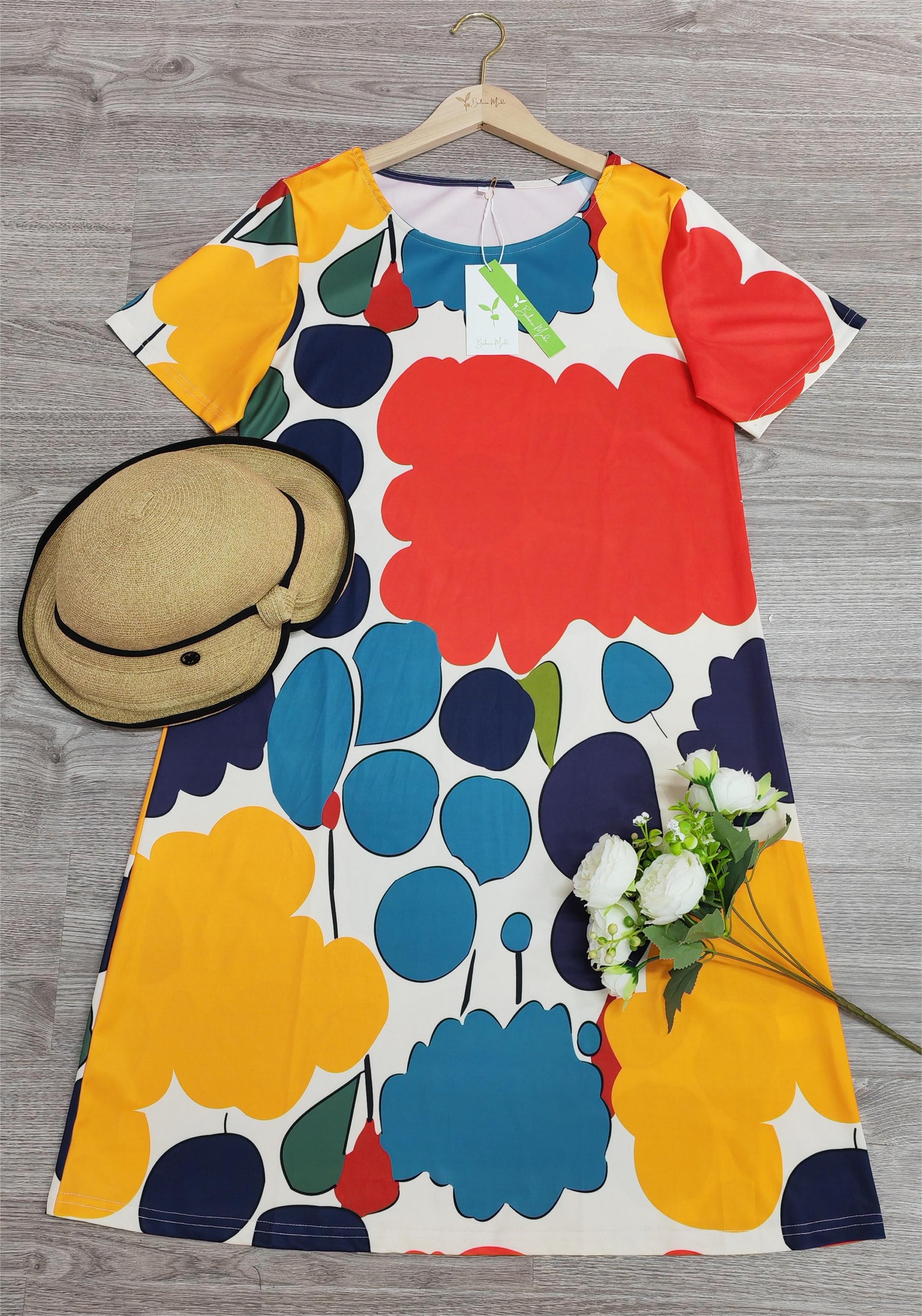 Naturlux® - Attractive midi dress with short sleeves and print