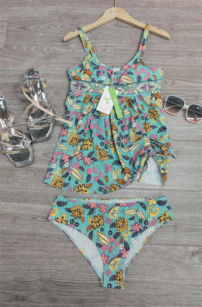 Naturlux® - Turquoise blue tankini swimwear with floral print