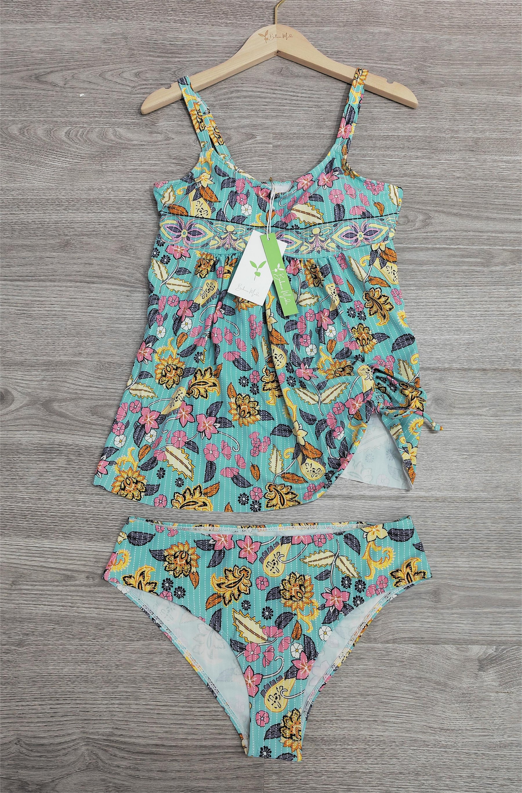 Naturlux® - Turquoise blue tankini swimwear with floral print