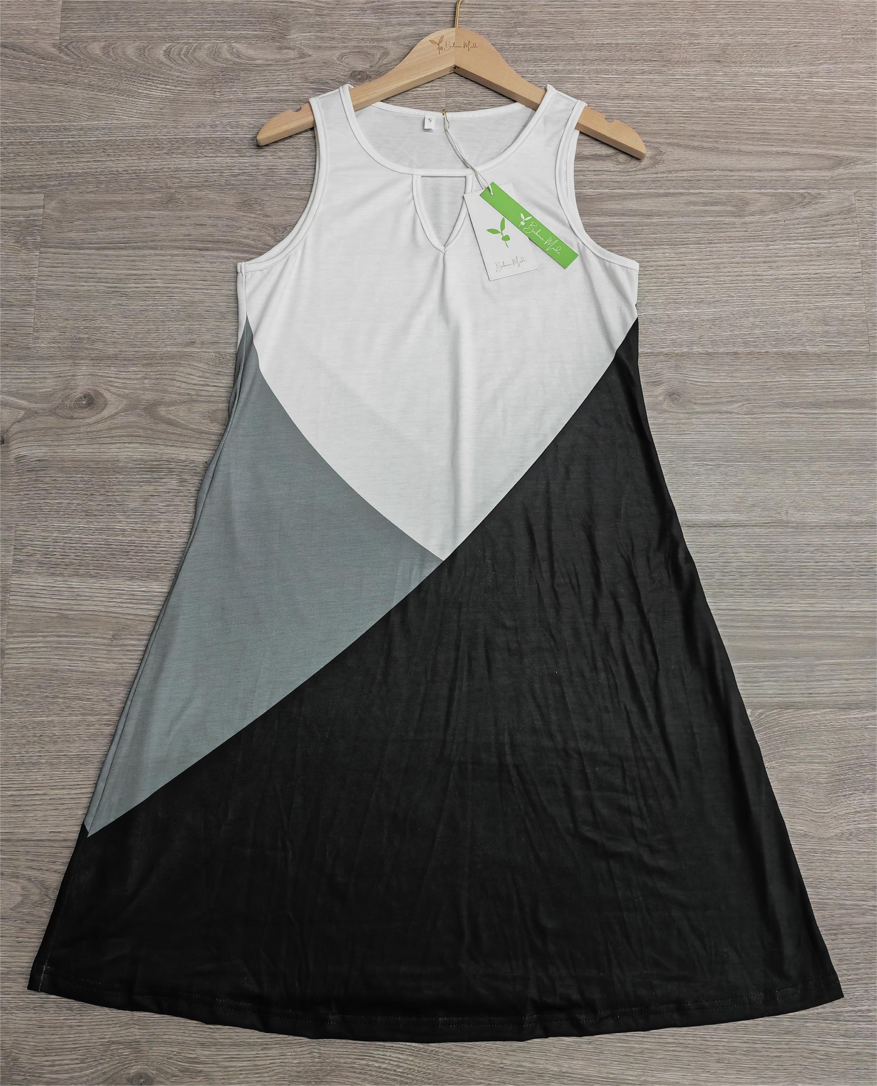 PureWear® - Black and white colour block sleeveless keyhole mini dress