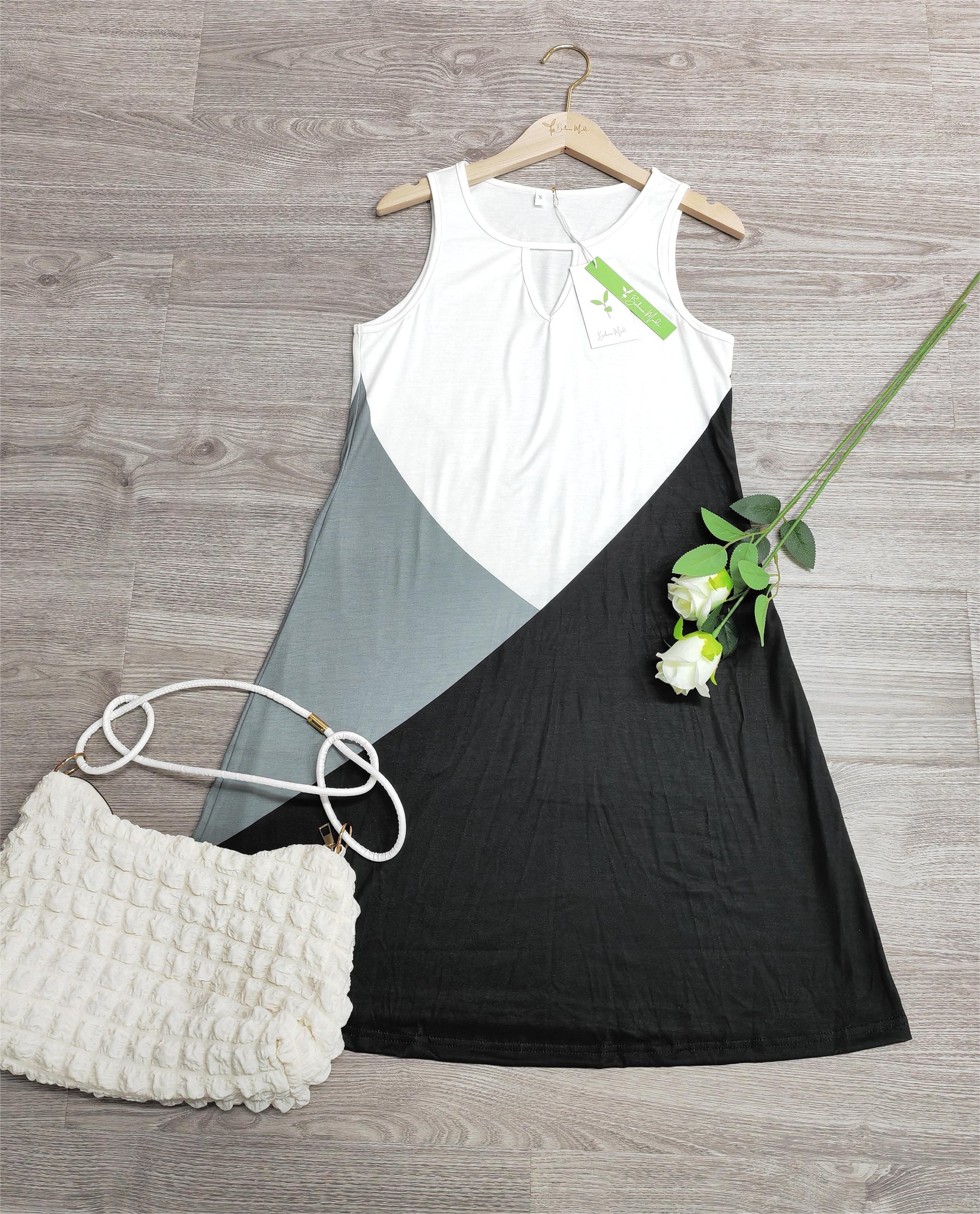 PureWear® - Black and white colour block sleeveless keyhole mini dress