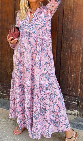 FallStil® - Pink maxi dress with cute print