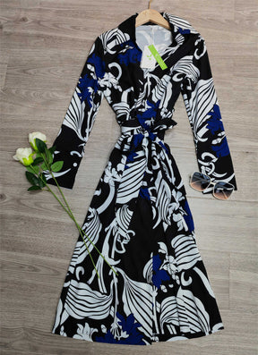 Purewear®- Chic blue midi dress with print 