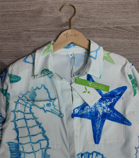 EcoExotica® - Starfish Shell Blue White Blouse Dress