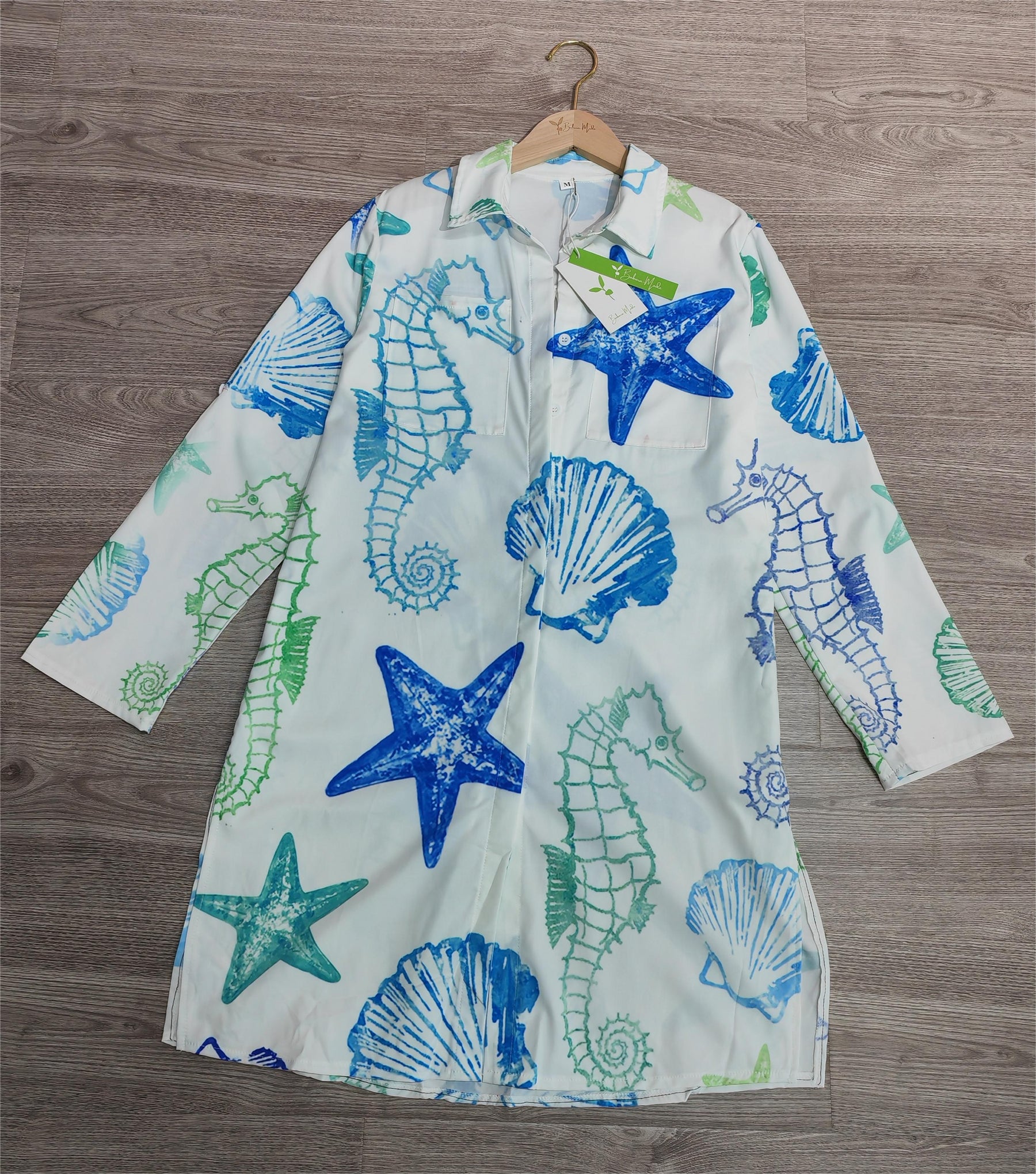 EcoExotica® - Starfish Shell Blue White Blouse Dress