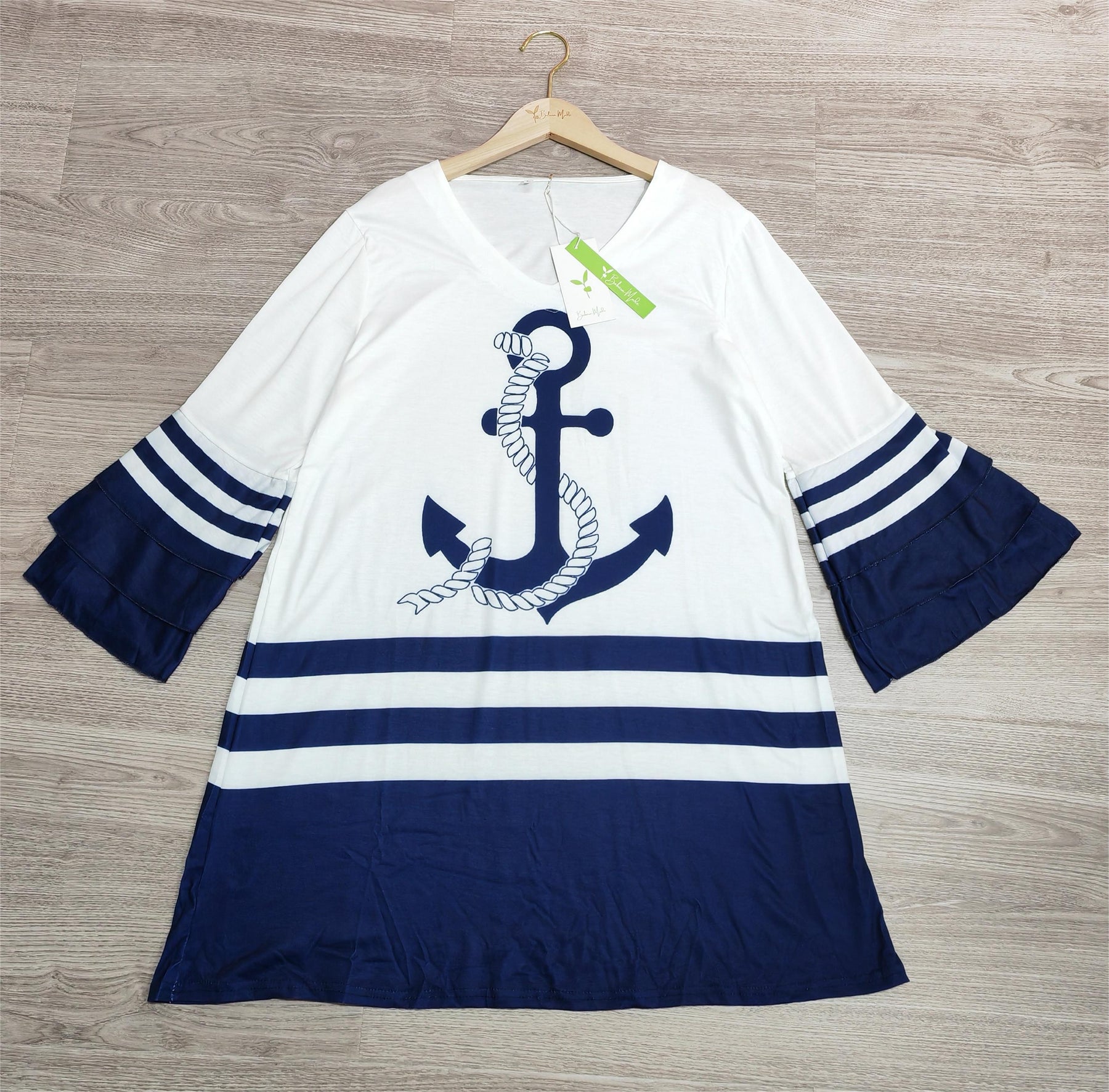 FallStil® - Nautical Breeze Blue and white striped anchor mini dress