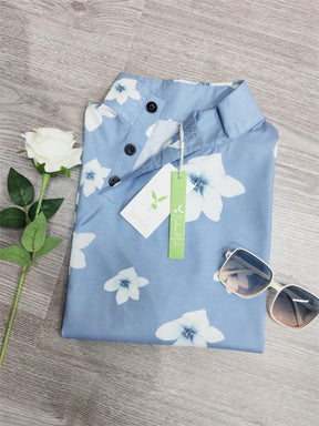 EcoExotica® - Short sleeve blue top with youthful floral print