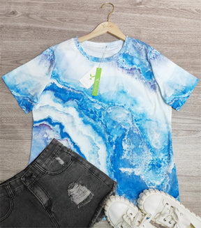 EcoExotica® - Ocean Dream Blue Top with Marble Print