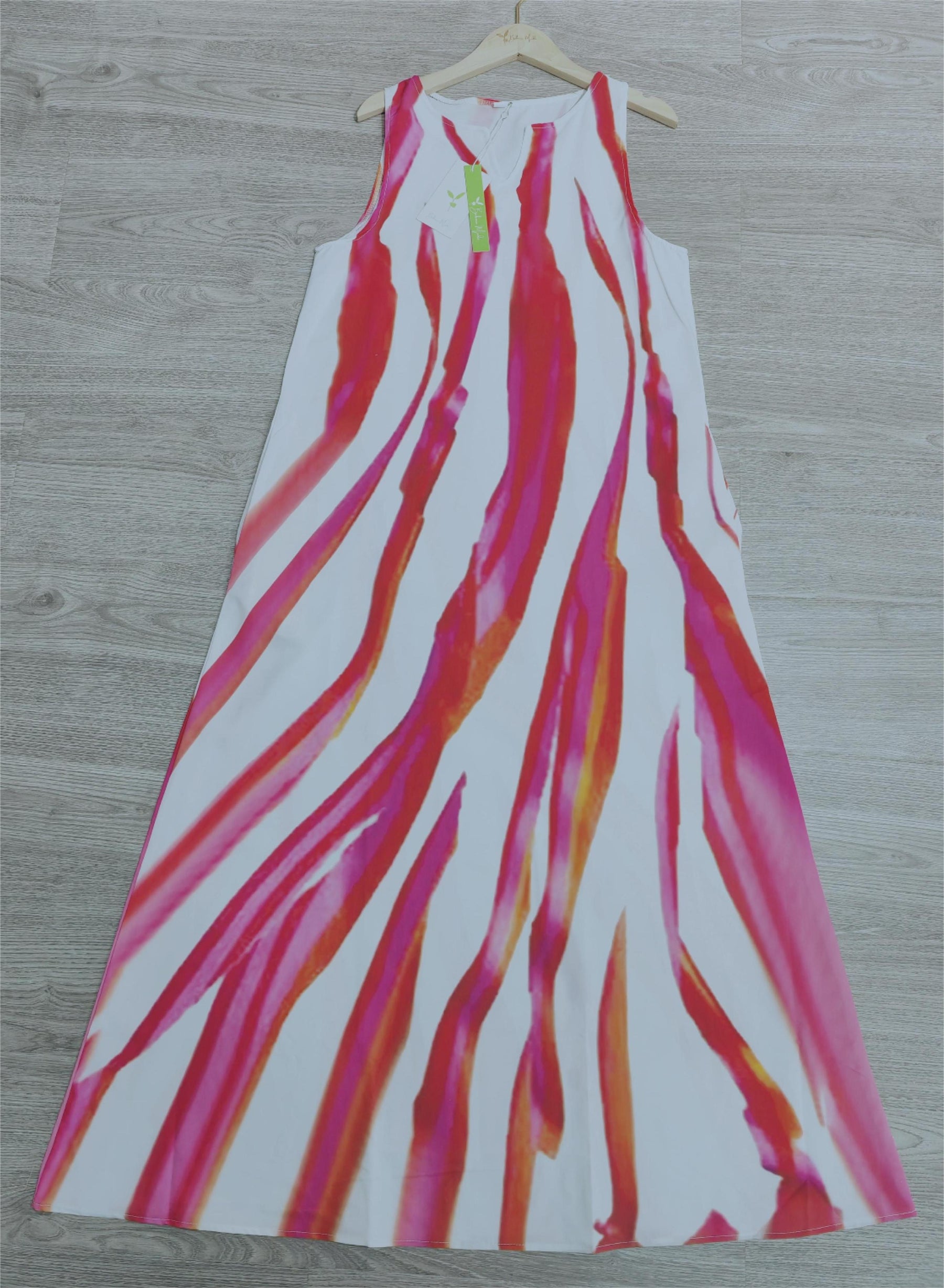 EcoExotica® - Stylish rose red striped sleeveless maxi dress 