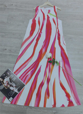 EcoExotica® - Stylish rose red striped sleeveless maxi dress 