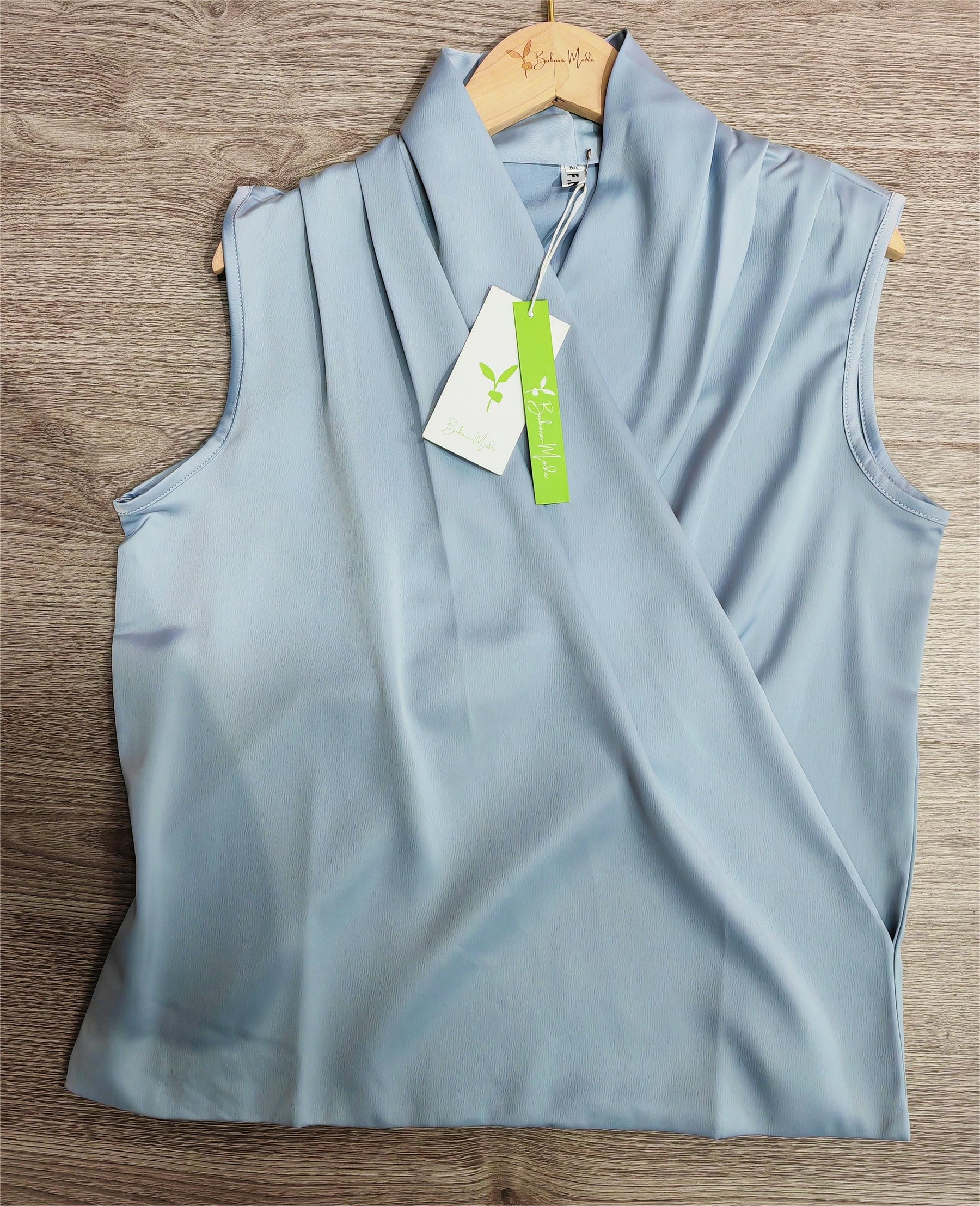 EcoExotica® - Blue plain sleeveless top with V-neck