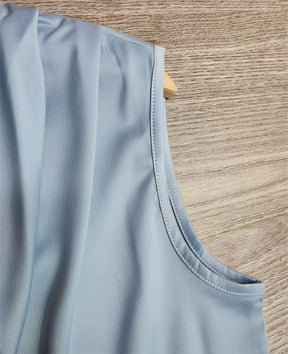 EcoExotica® - Blue plain sleeveless top with V-neck