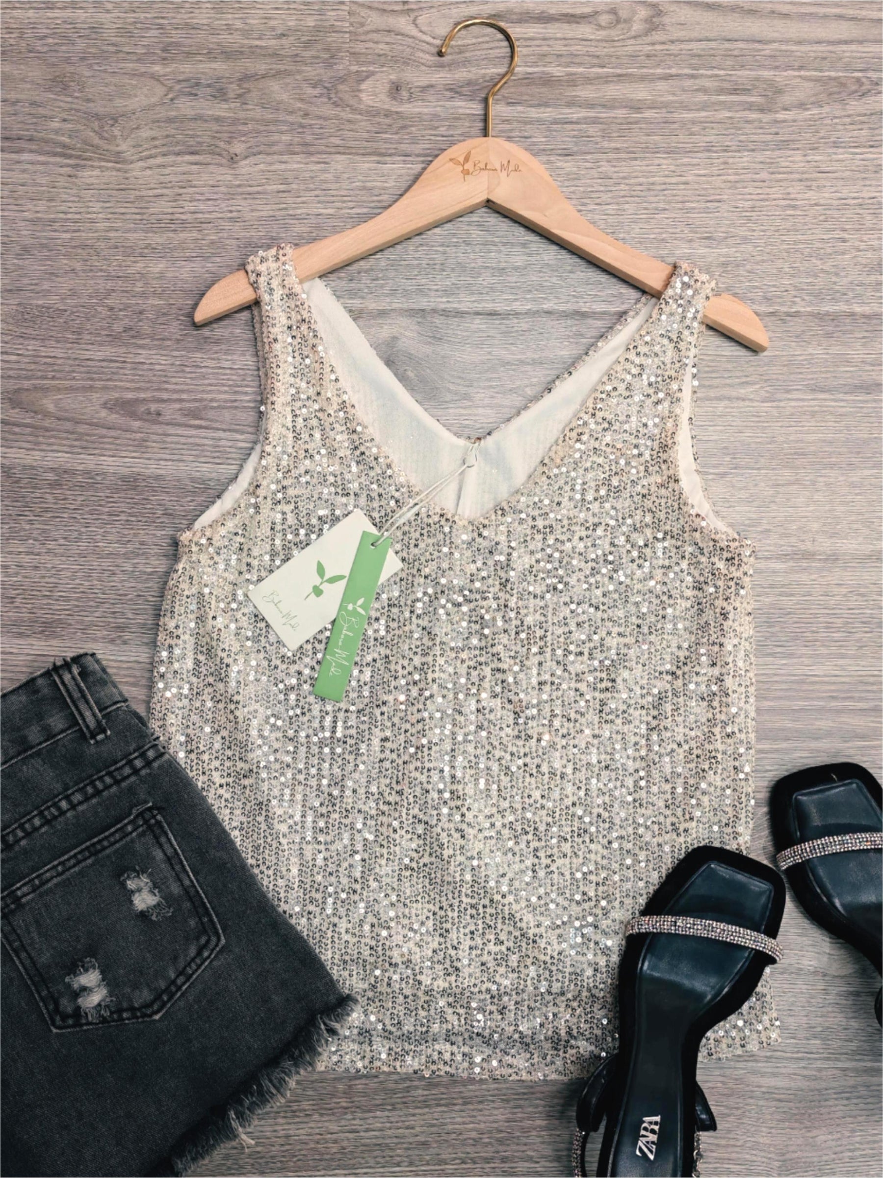 EcoExotica® - Glamorous V-neck cami with sequins