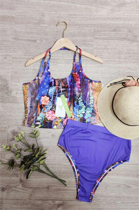 Naturlux® - Purple sleeveless swimwear with print