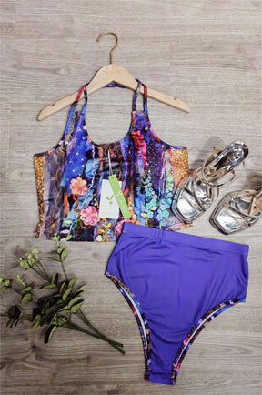 Naturlux® - Purple sleeveless swimwear with print