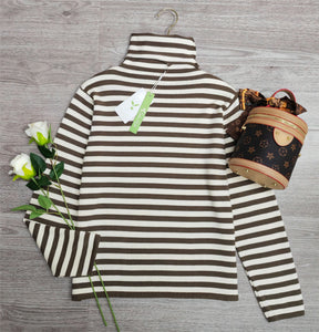 PureWear® - Neutral and Coffee Horizontal Striped Turtleneck Sweater