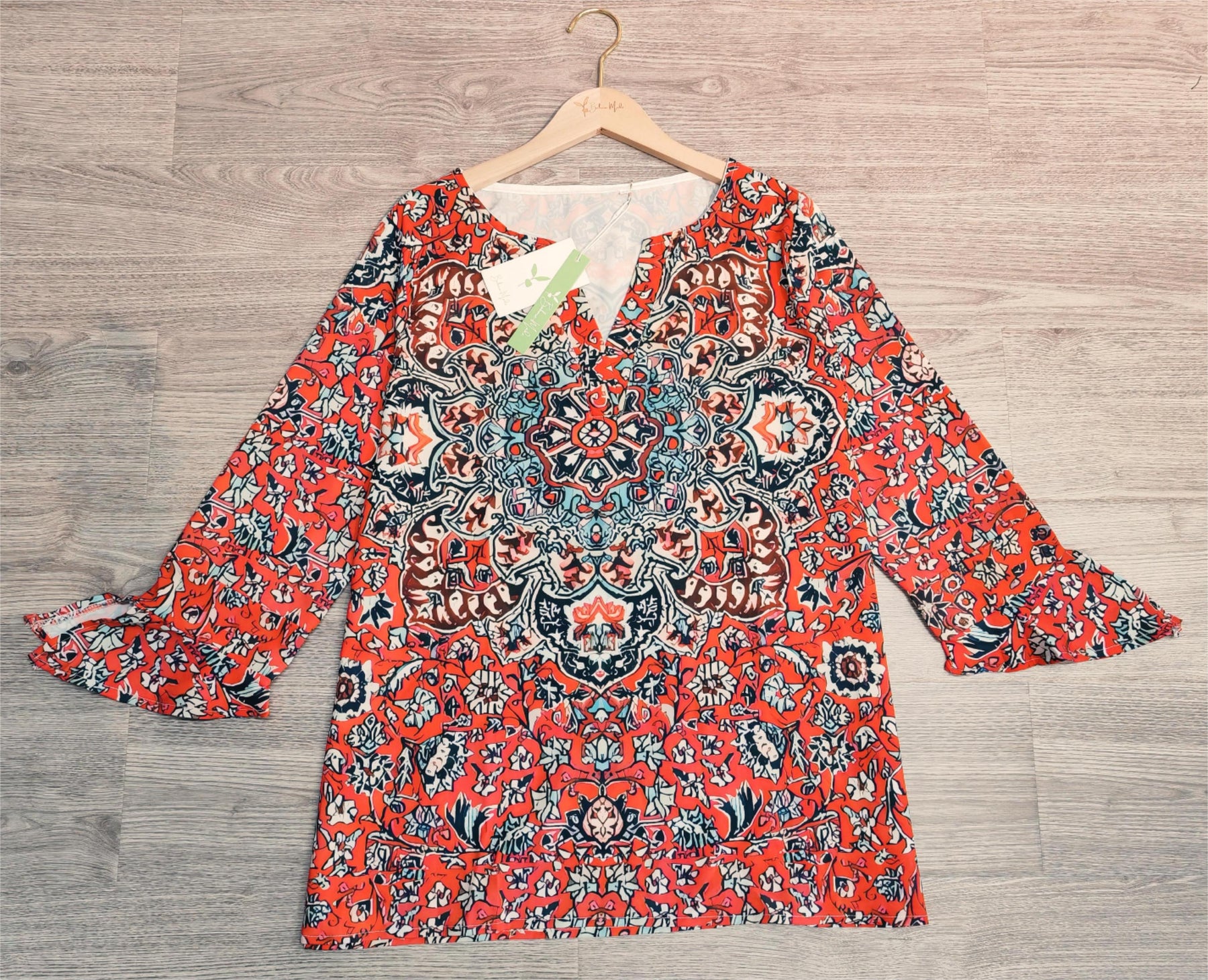 EcoExotica® - Mandala Autumn Red ¾ Sleeve Top