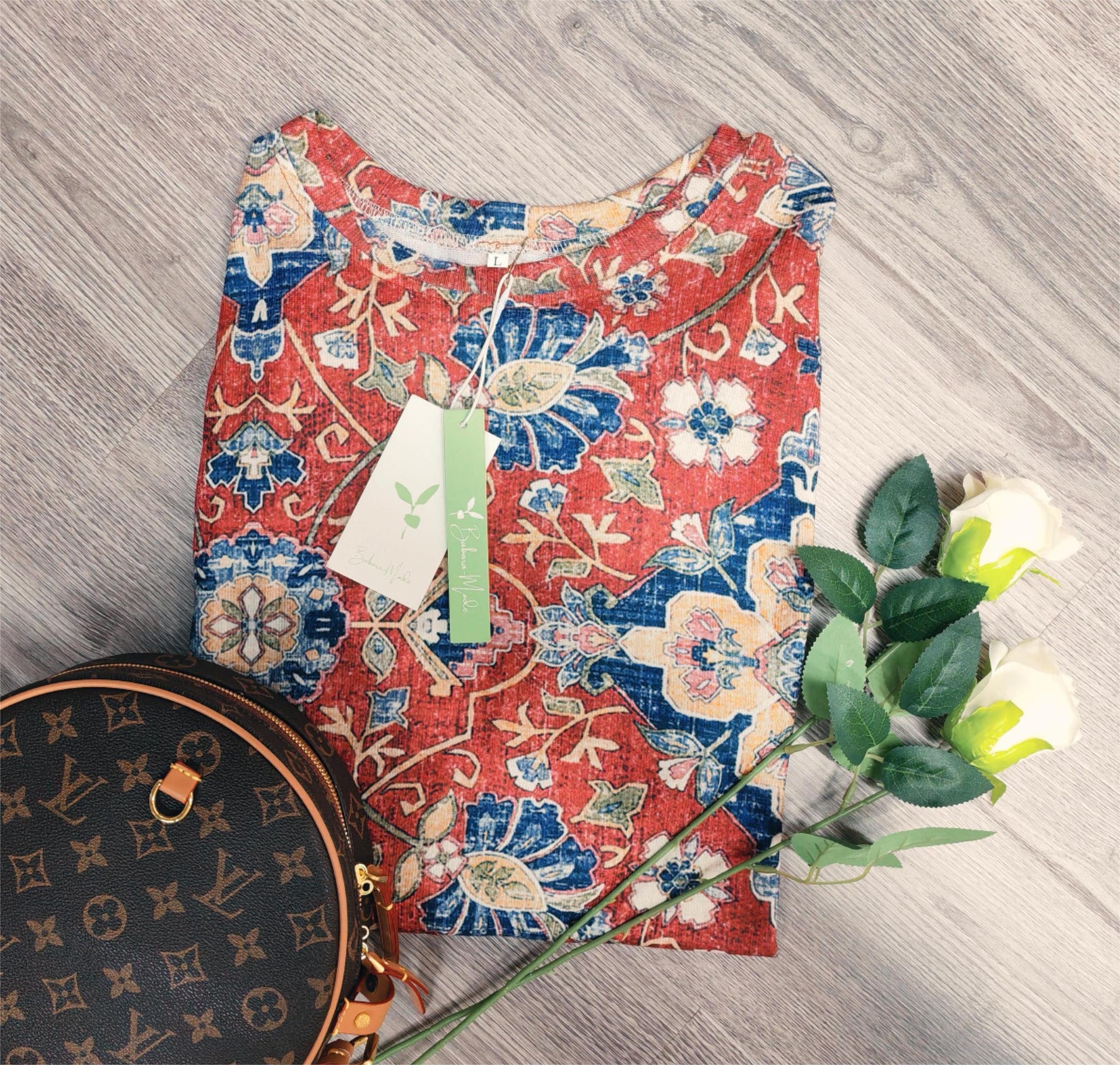 Naturlux® - Autumn floral print round neck long sleeve top