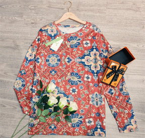 Naturlux® - Autumn floral print round neck long sleeve top