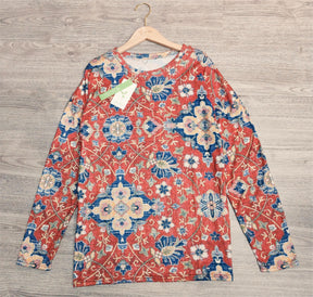 Naturlux® - Autumn floral print round neck long sleeve top