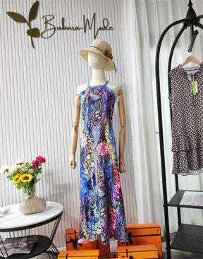 BlütenBliss® - Oceanic Floral Print Sleeveless Maxi Dress